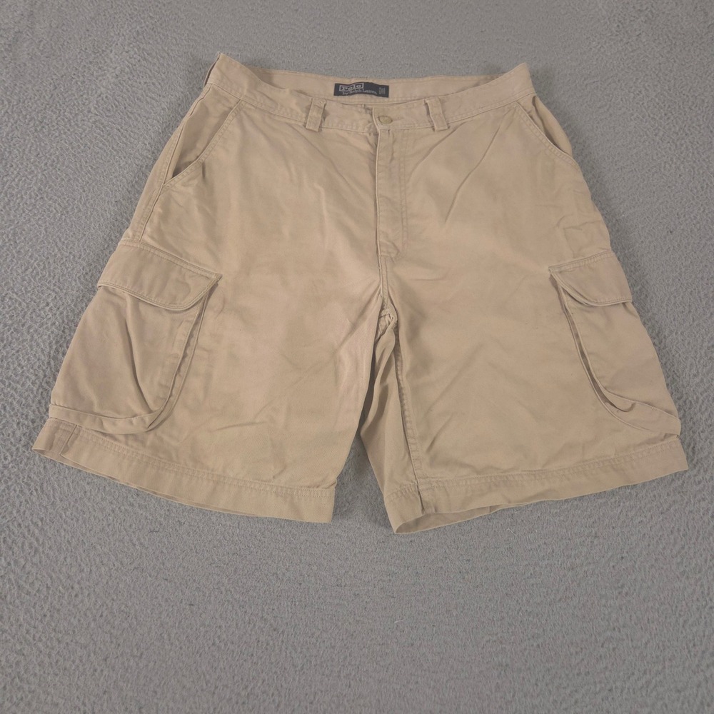 VINTAGE Polo Ralph Lauren Shorts Mens 34 Tan Cargo Chino Cotton Twill 90s Y2K